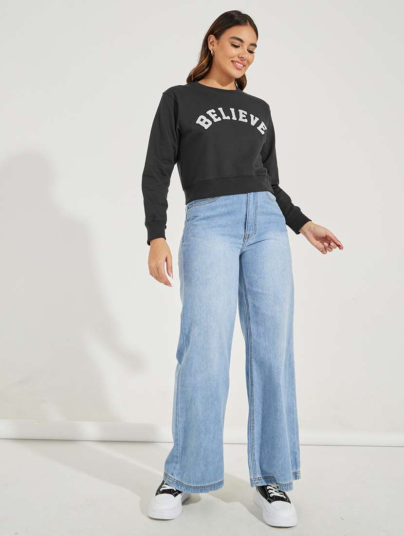 women black chest print long sleeve sweatshirt - 21503957 -  Standard Image - 2