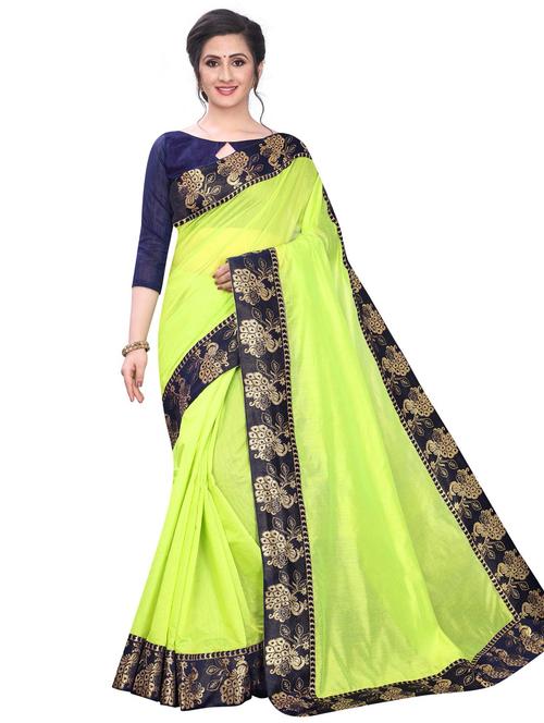women green solid bordered saree with blouse - 21504621 - Standard Image - 0