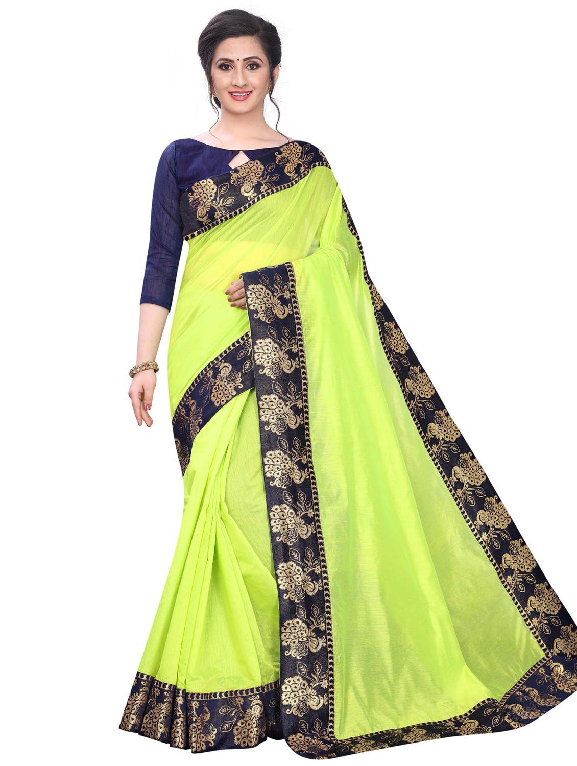 women green solid bordered saree with blouse - 21504621 - Zoom Image - 0