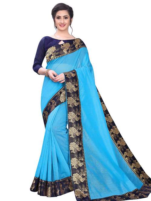 women solid with bordered saree with blouse - 21504622 -  Standard Image - 0