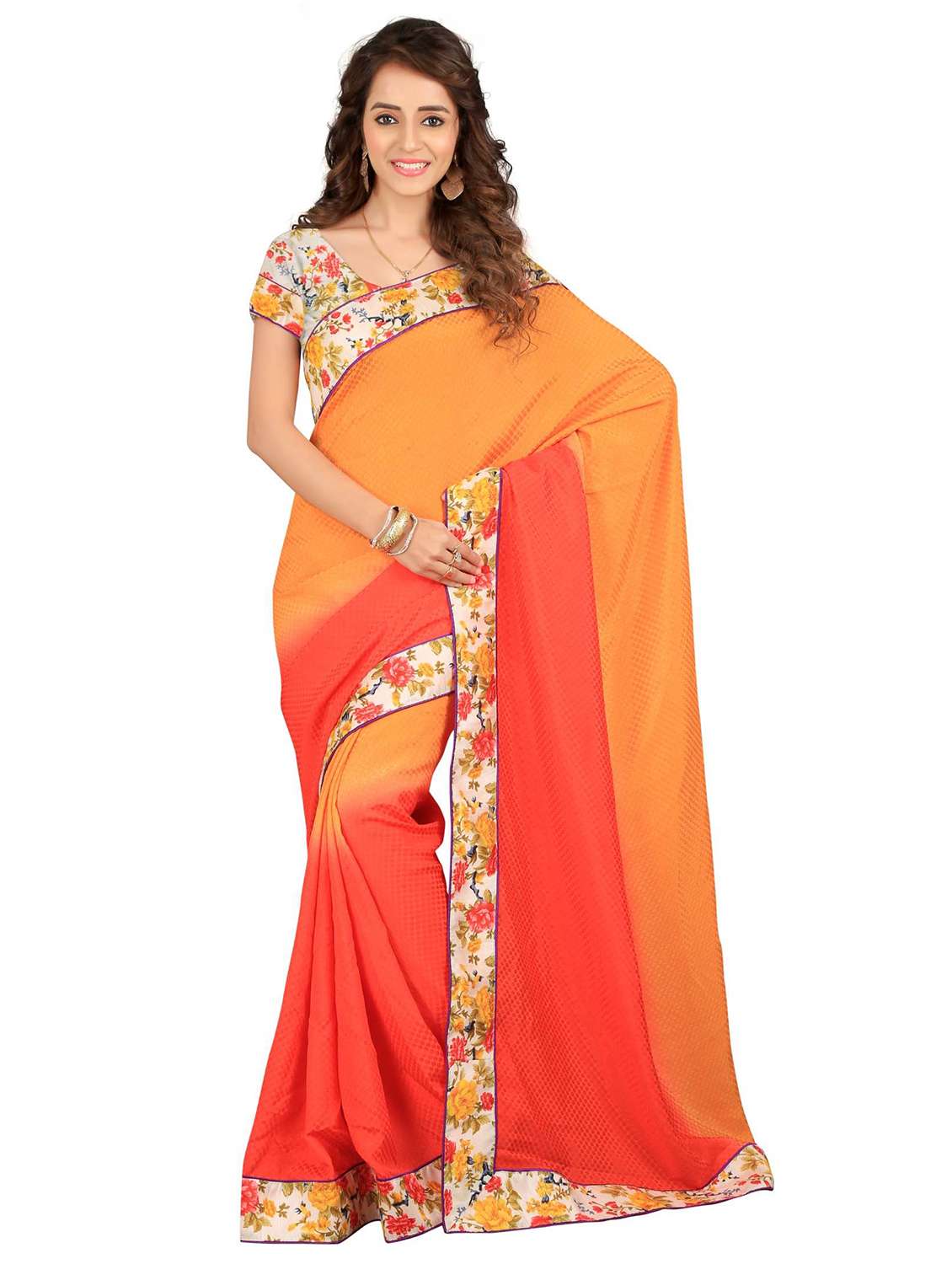 women orange self-designed bordered saree with blouse