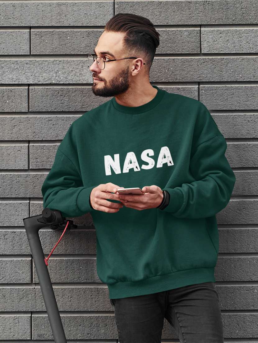 men chest print round neck sweatshirt