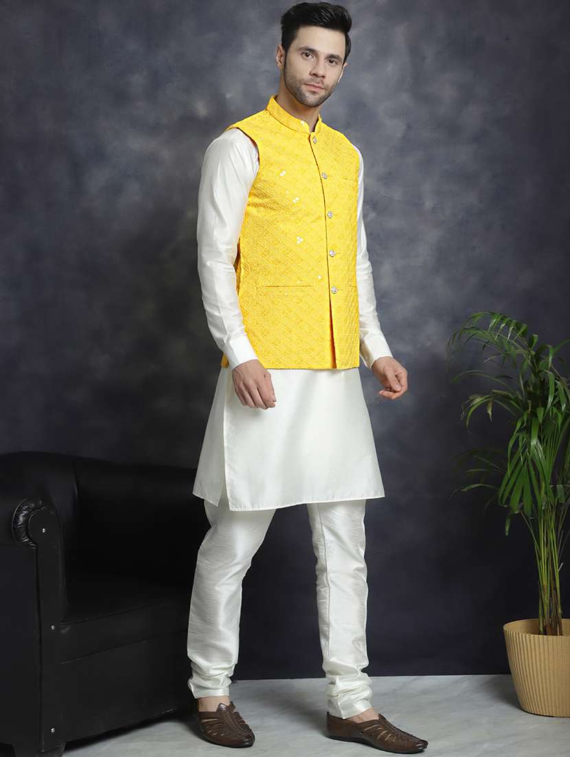 men embroidered kurta churidar with jacket ethnic wear set - 21505293 -  Standard Image - 2