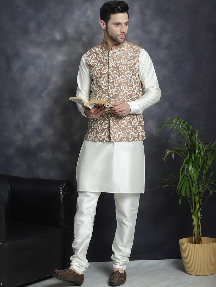 men embroidered kurta churidar with jacket ethnic wear set - 21505298 - Standard Image - 2