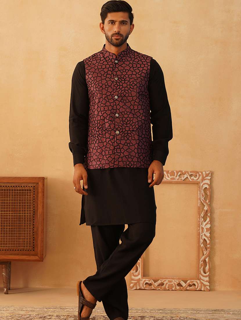 men embroidered kurta pyjama with jacket ethnic wear set - 21505304 -  Standard Image - 2