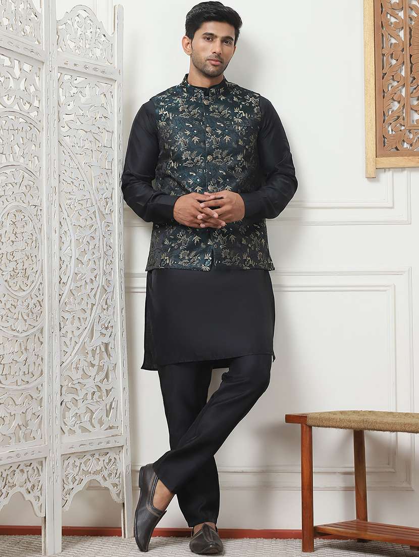 men embroidered kurta pyjama with jacket ethnic wear set - 21505309 -  Standard Image - 2