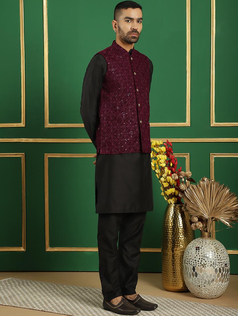 men embroidered kurta pyjama with jacket ethnic wear set - 21505311 - Standard Image - 2