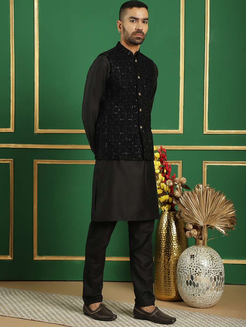 men embroidered kurta pyjama with jacket ethnic wear set - 21505314 -  Standard Image - 2