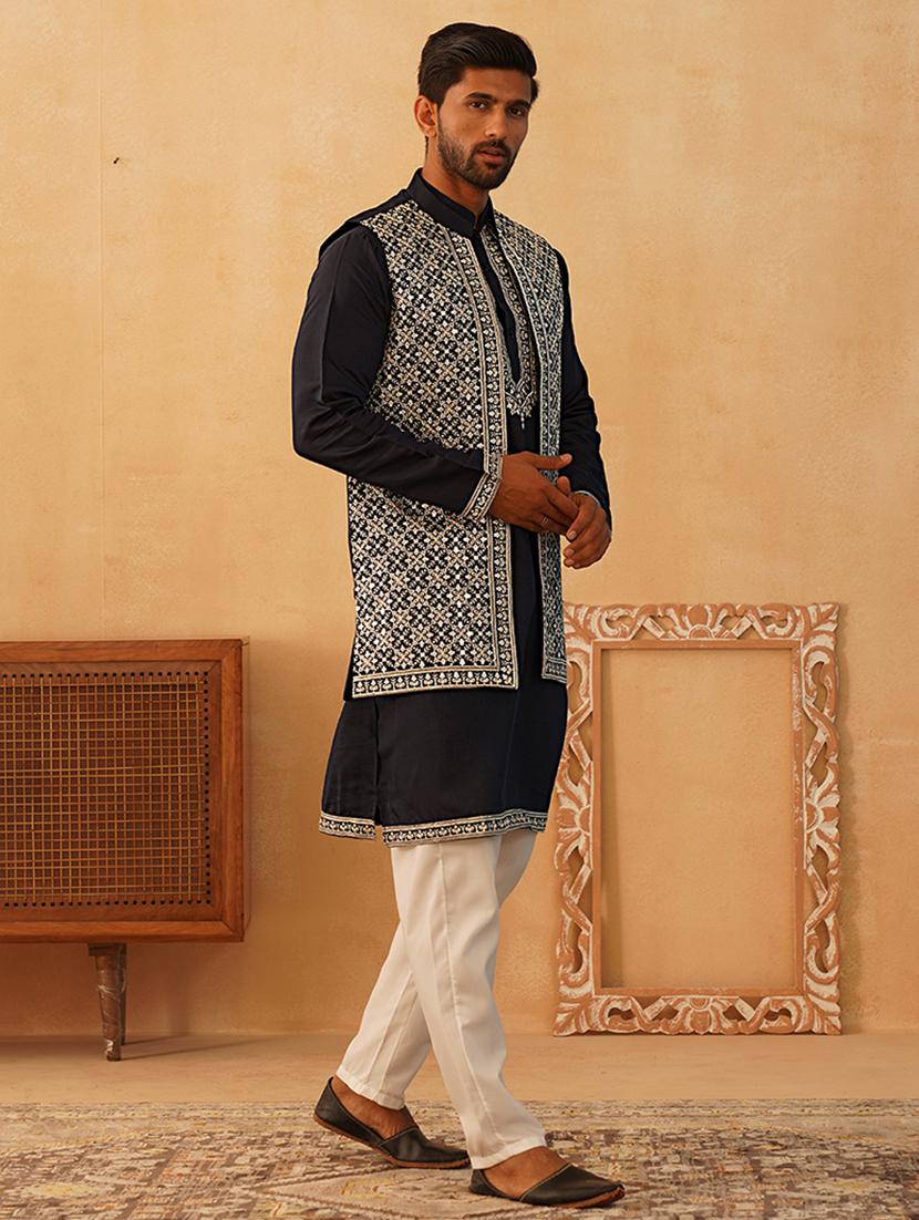 men embroidered kurta pyjama with jacket ethnic wear set - 21505317 - Standard Image - 2