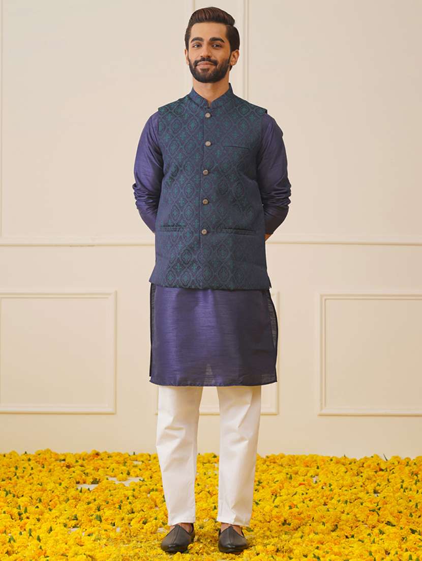 men solid kurta pyjama set with nehru jacket - 21505322 -  Standard Image - 2