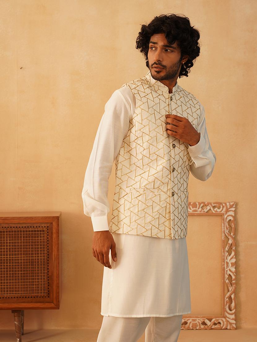 men gota work kurta pyjama with jacket ethnic wear set - 21505329 - Standard Image - 2