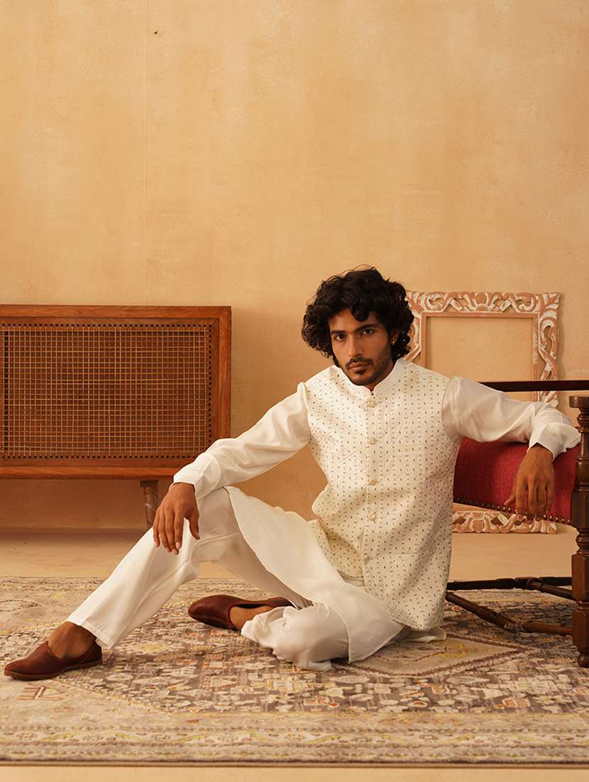 men sequin embroidered kurta pyjama with jacket ethnic wear set - 21505333 -  Standard Image - 2