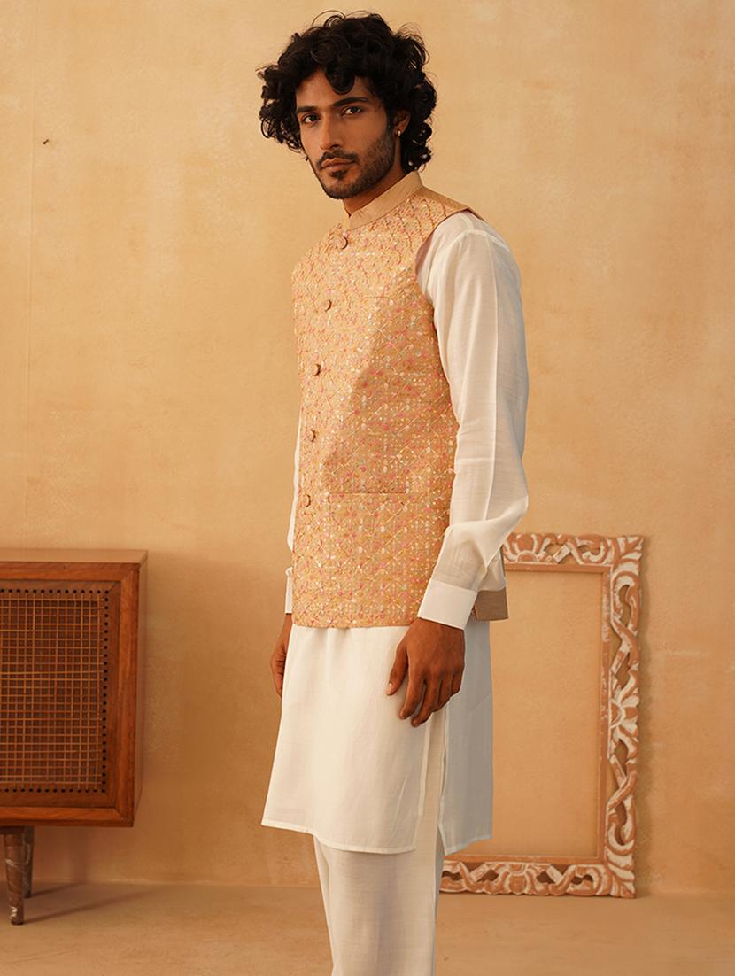 men embroidered kurta pyjama with jacket ethnic wear set - 21505336 - Standard Image - 2