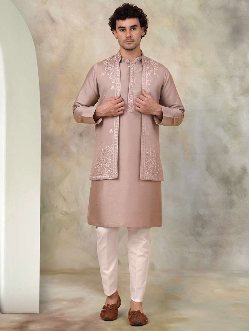 men embroidered kurta pyjama with jacket ethnic wear set - 21505350 -  Standard Image - 2