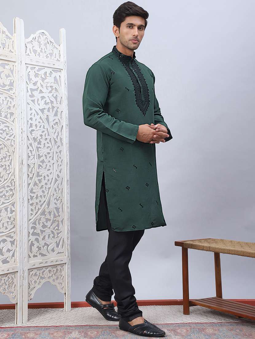 men embroidered kurta chudidar pant ethnic wear set