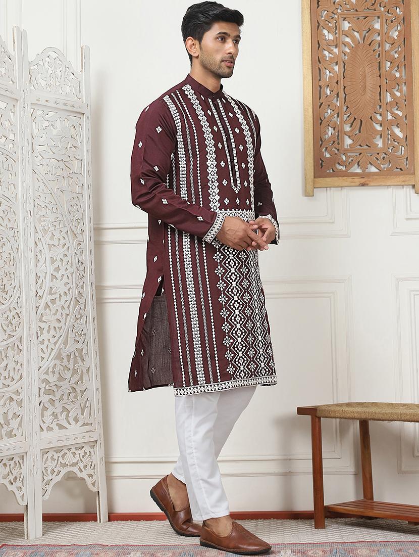 men embroidered kurta pyjama ethnic wear set - 21505360 - Standard Image - 2