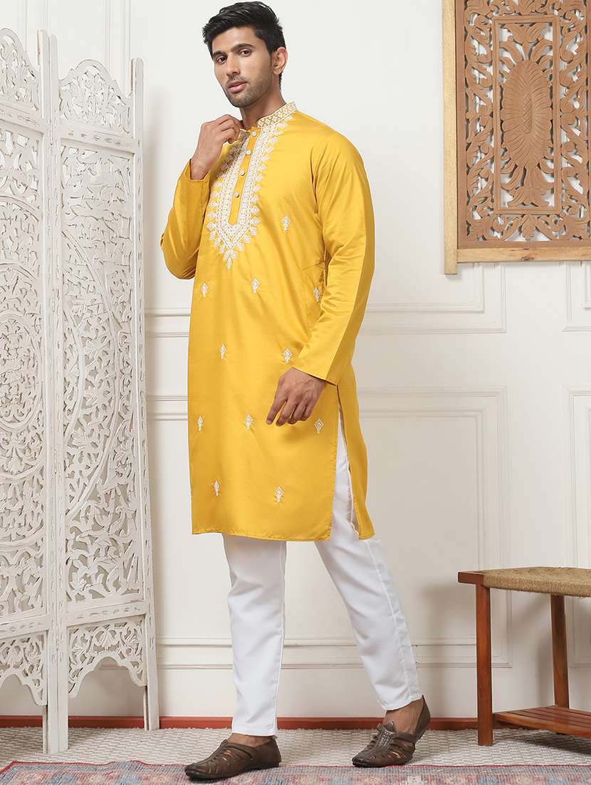 men embroidered kurta pyjama ethnic wear set