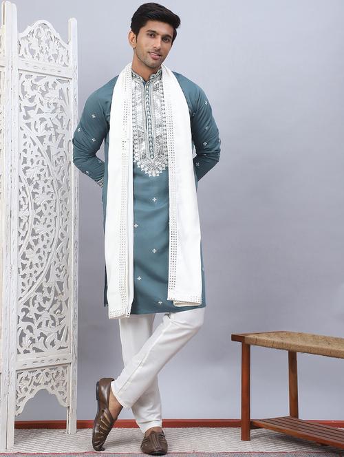 men embroidered kurta pyjama with dupatta set - 21505402 - Standard Image - 0