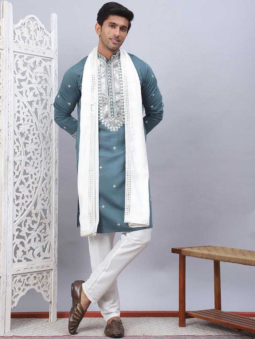 men embroidered kurta pyjama with dupatta set - 21505402 - Zoom Image - 0