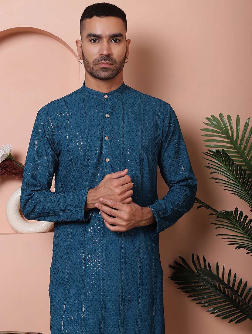 men embroidered kurta pyjama ethnic wear set