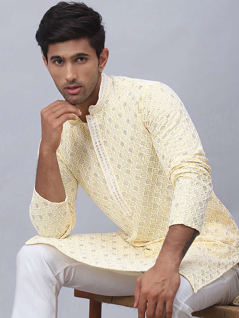 men embroidered kurta pyjama ethnic wear set