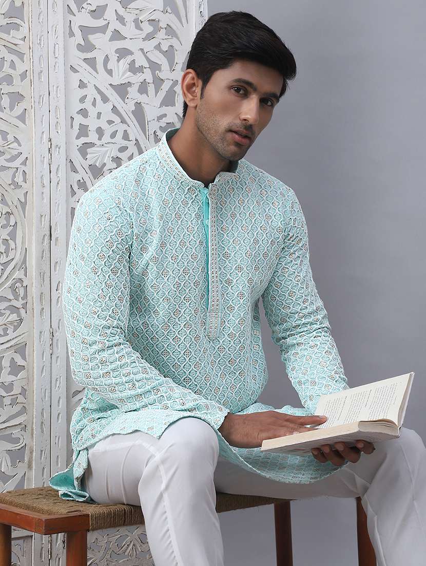 men embroidered kurta pyjama ethnic wear set