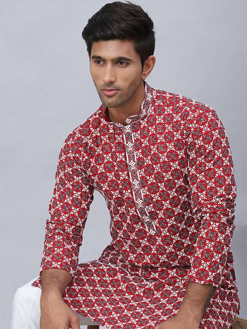 men printed kurta pyjama ethnic wear set