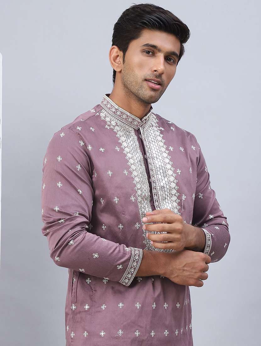 men embroidered kurta pyjama ethnic wear set