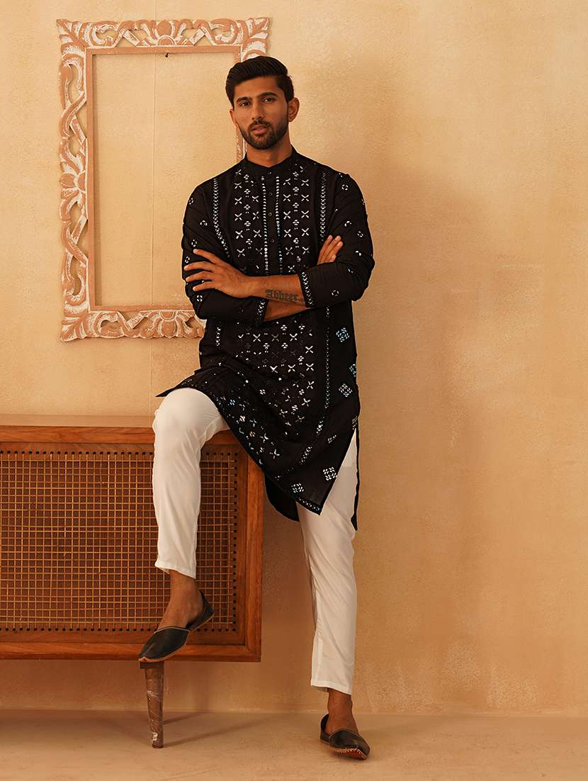 men embroidered kurta pyjama ethnic wear set