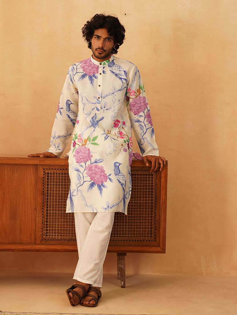 men floral print kurta pyjama ethnic wear set