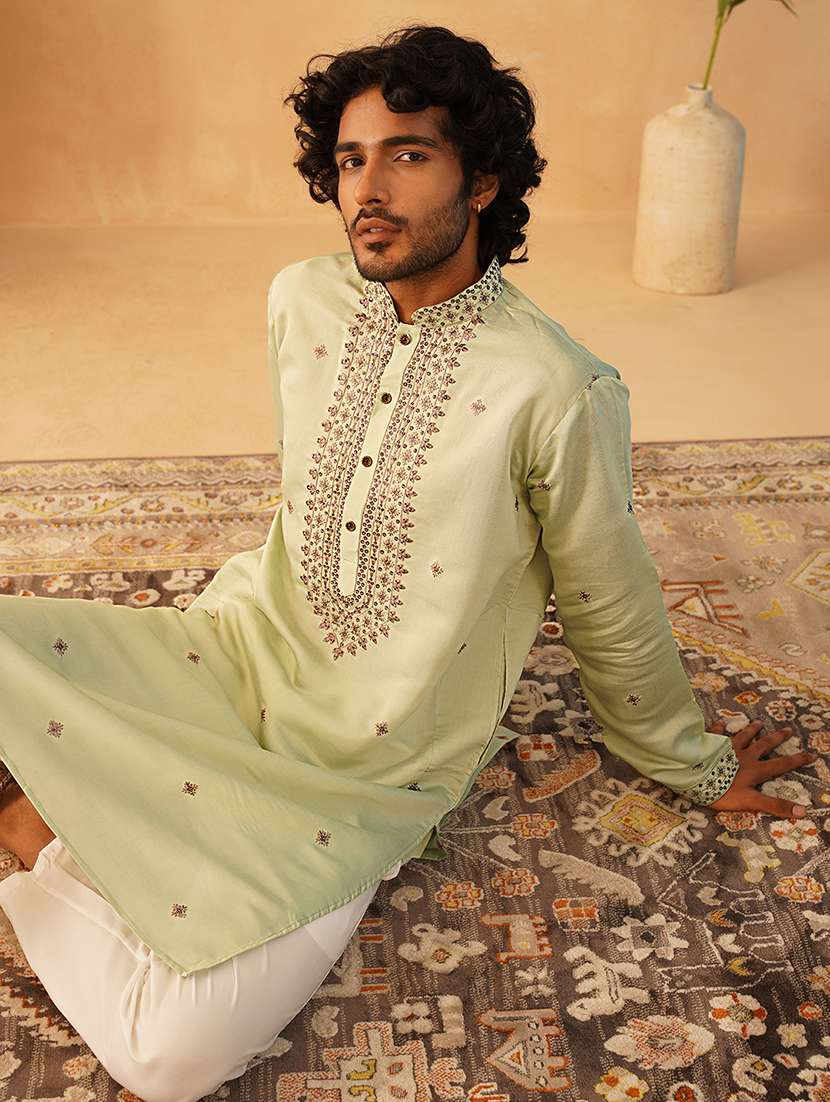 men embroidered kurta pyjama ethnic wear set