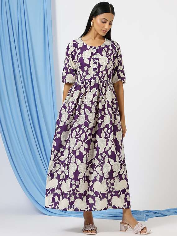 women purple cotton a-line ethnic dress - 21505455 - Standard Image - 2