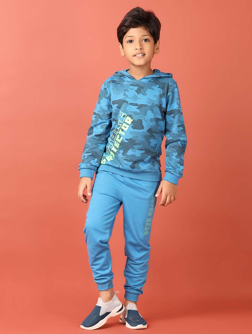 boys blue printed full length set