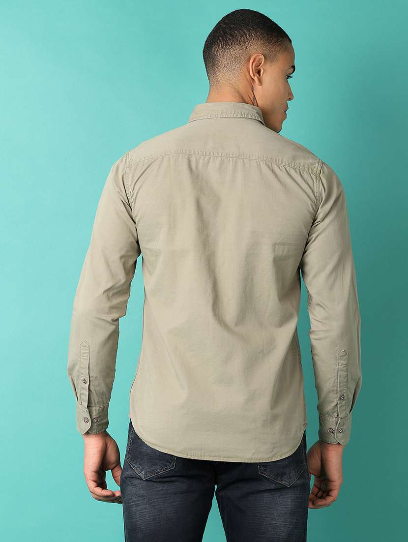 men olive solid casual shirt - 21505522 -  Standard Image - 2
