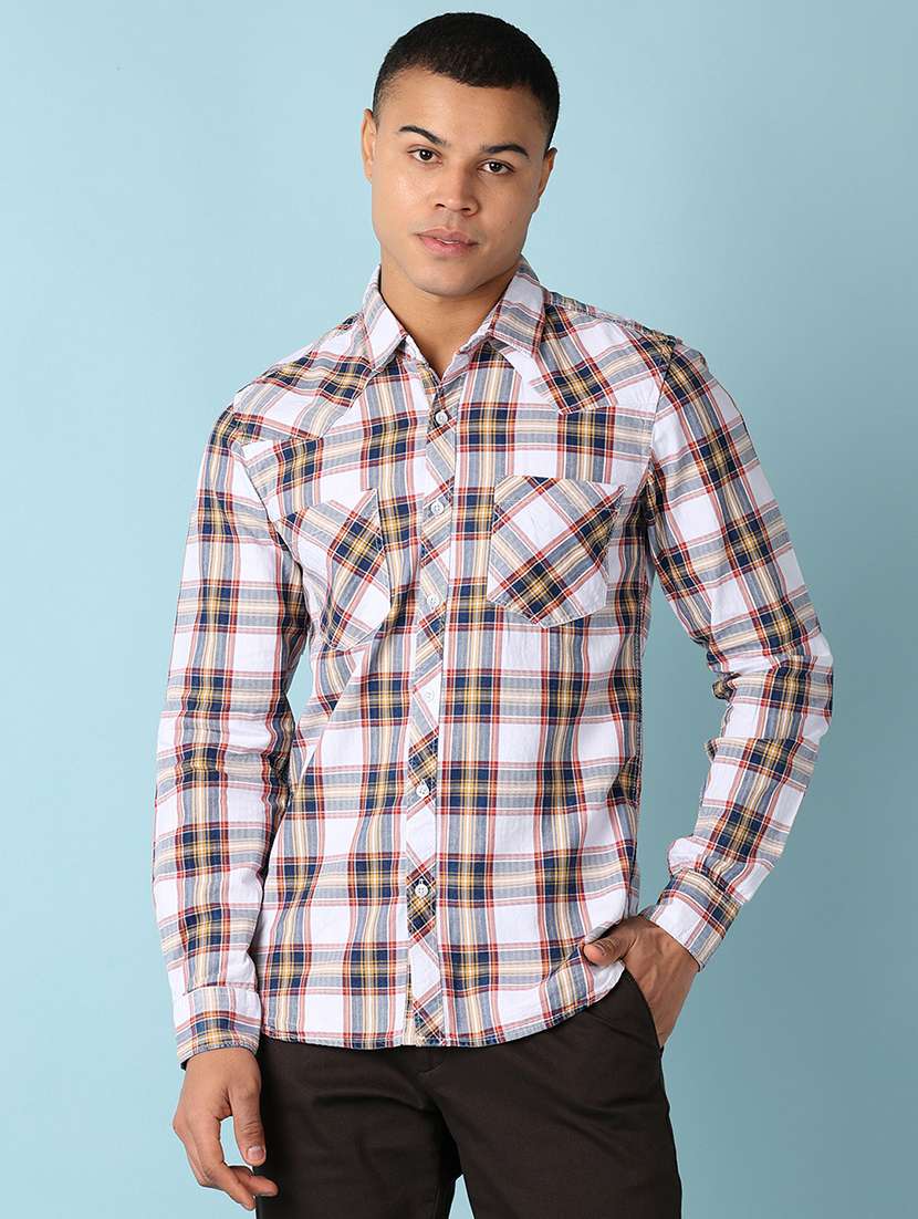 men checks long sleeves casual shirts