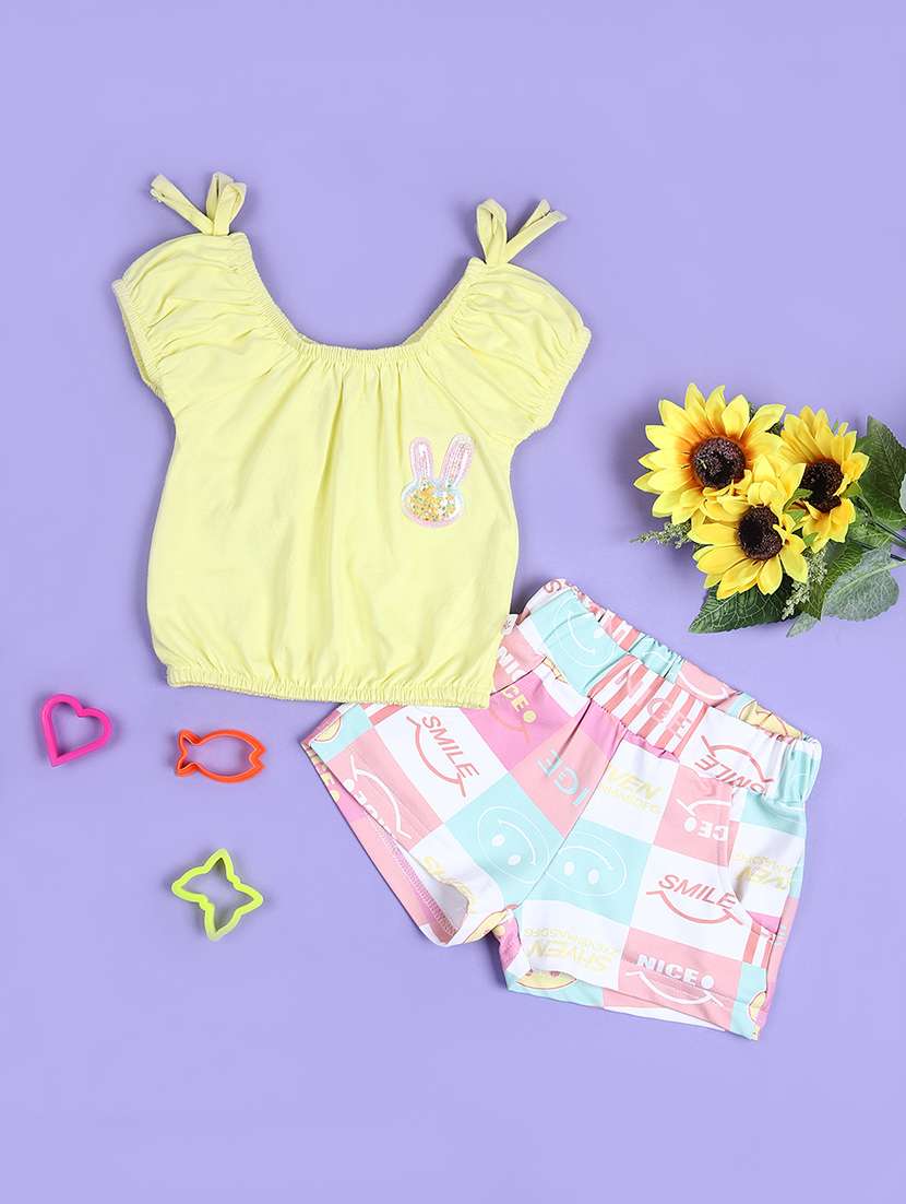 girls printed top and shorts set