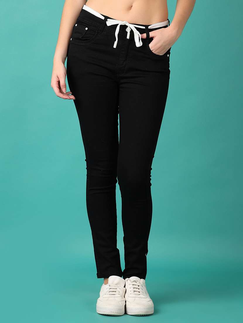 women solid mid rise skinny fit jeans