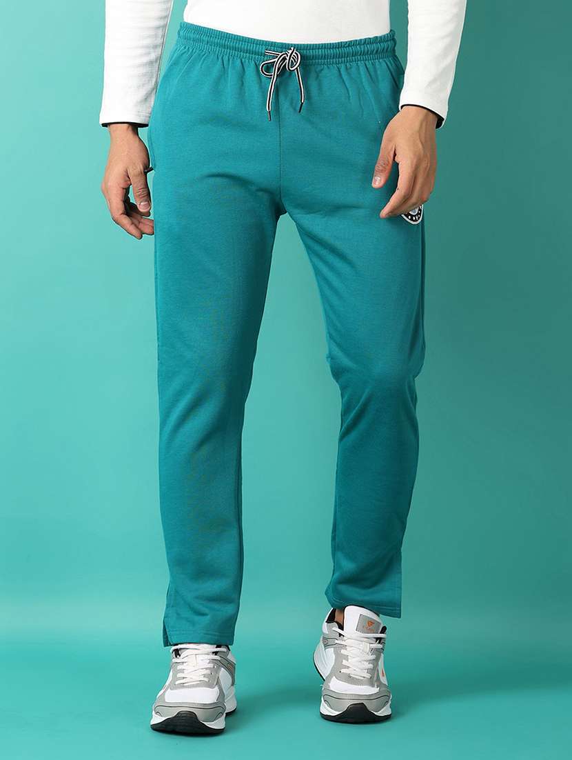 men mid rise solid full length track pant