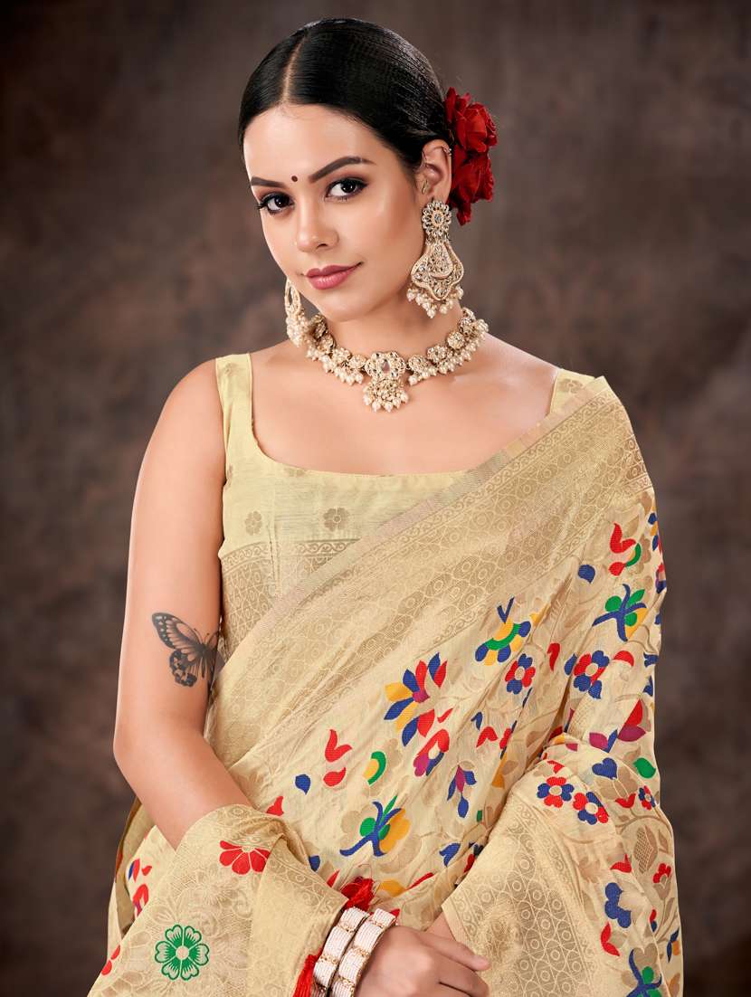beige baluchari saree - 21505856 -  Standard Image - 2