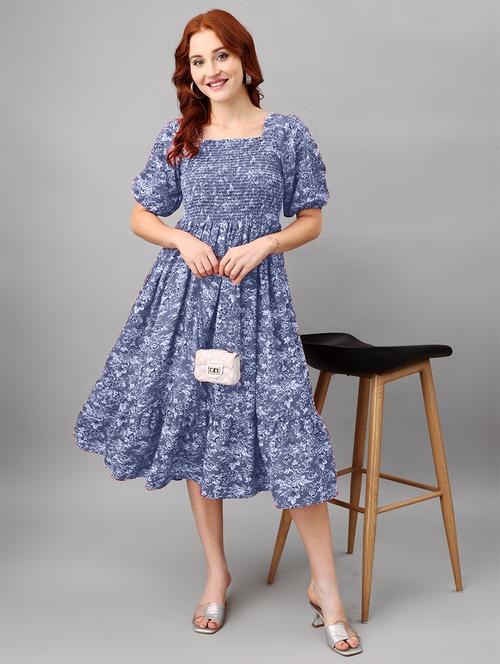 women floral printed puff sleeves fit & flare dress - 21505919 -  Standard Image - 0