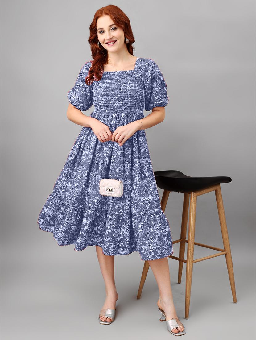 women floral printed puff sleeves fit & flare dress - 21505919 -  Zoom Image - 0