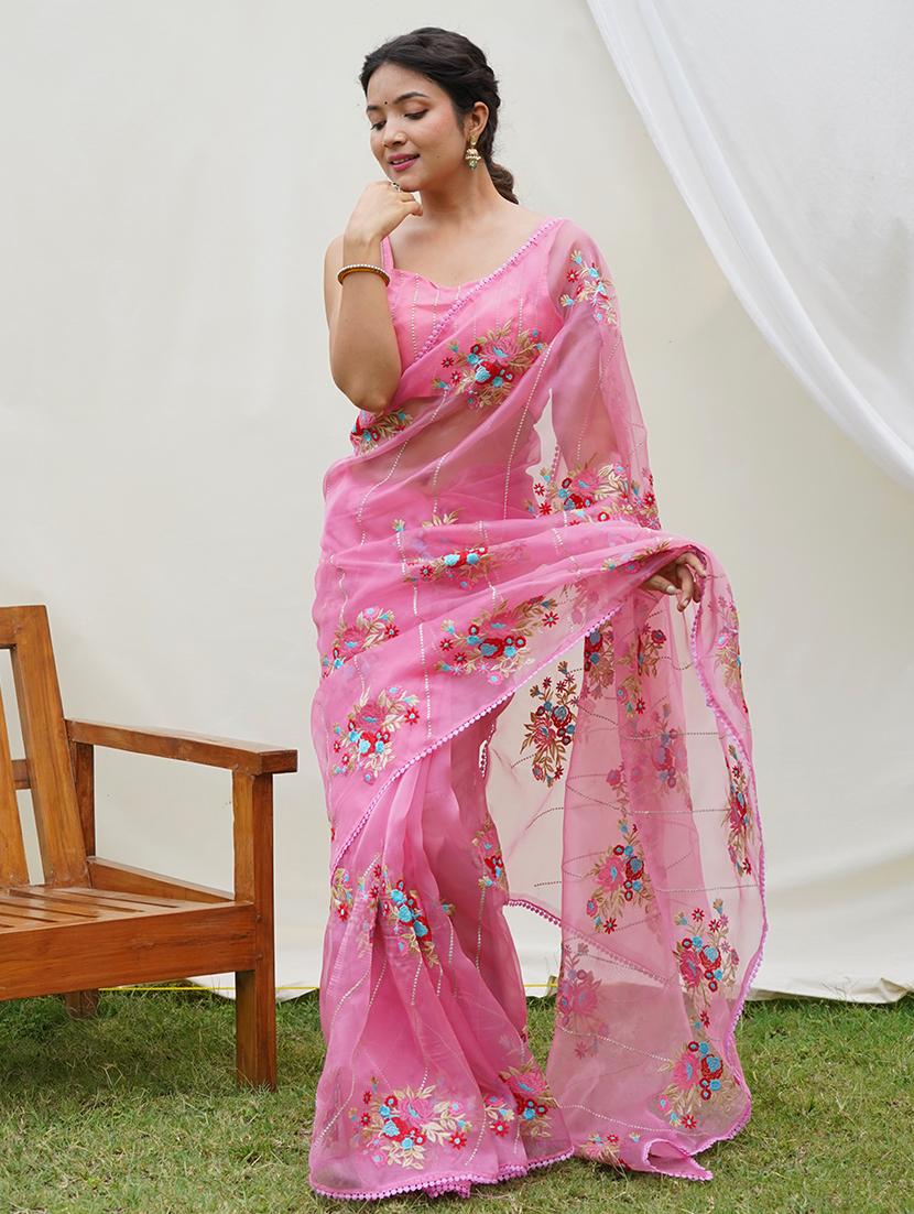 women pink embroidered saree - 21505978 - Standard Image - 2
