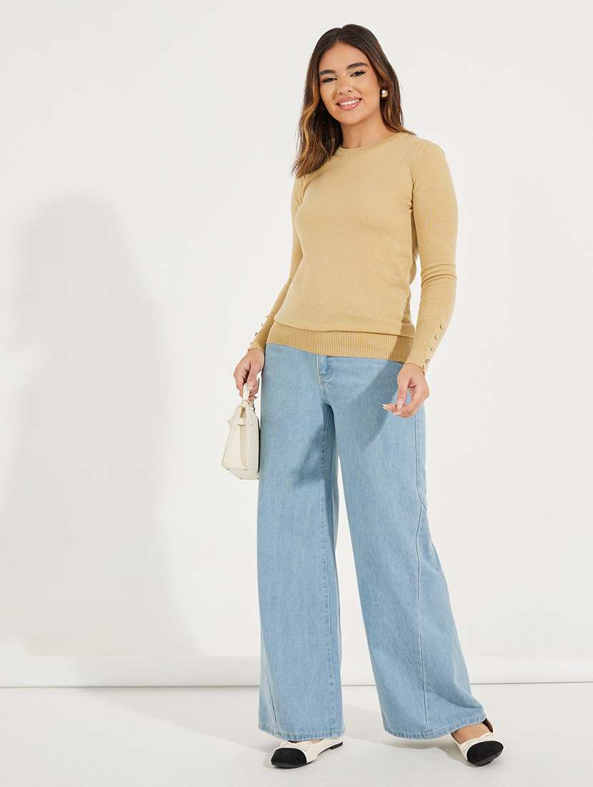 women beige acrylic plain top - 21506020 -  Standard Image - 2