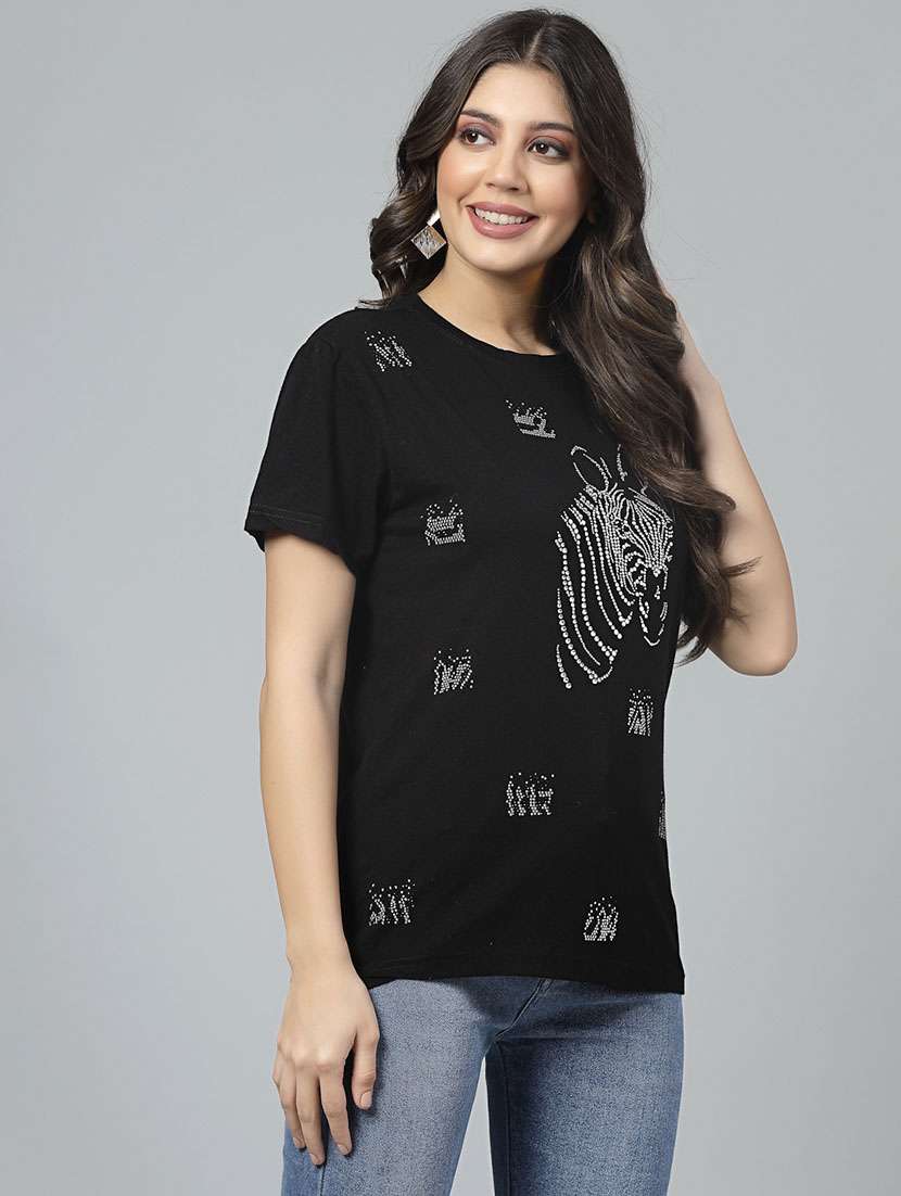 women embellished short sleeves t-shirt - 21506123 -  Standard Image - 2