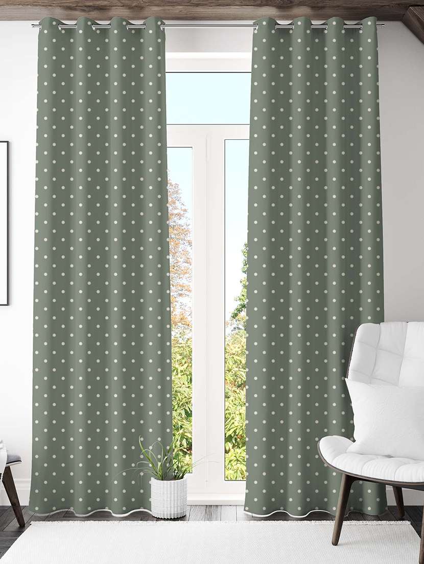 green polka dots printed curtain