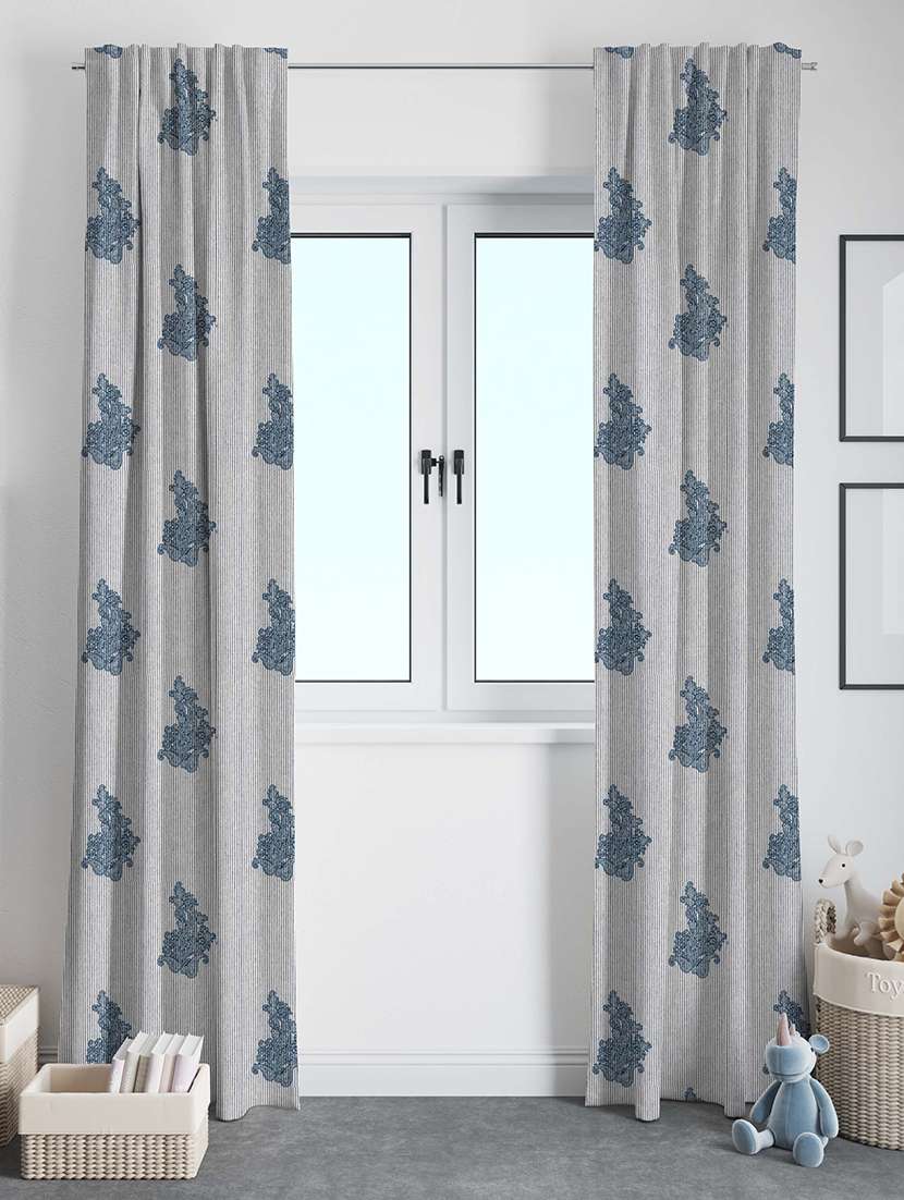white printed curtains