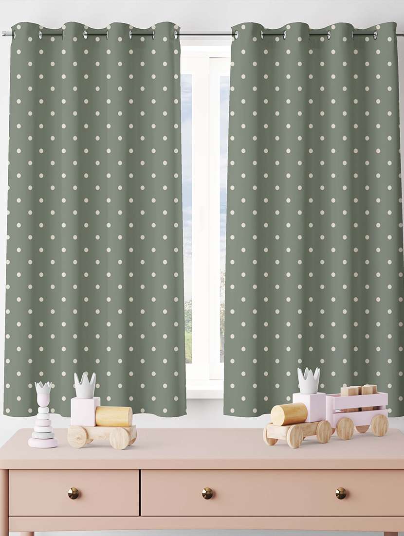 green printed curtains