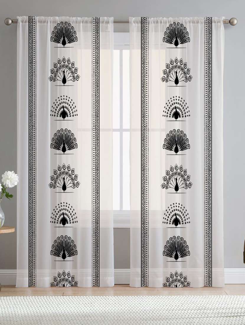 white printed curtains