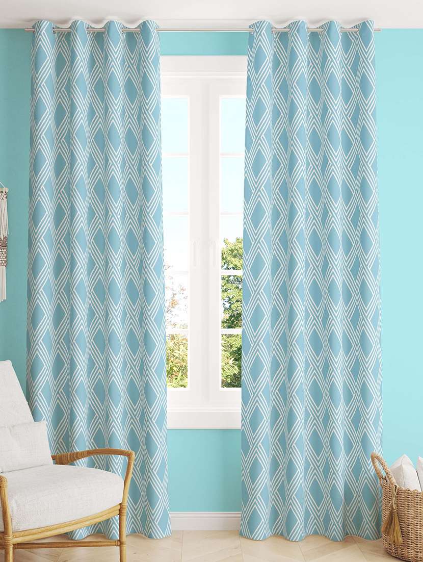 blue printed curtain