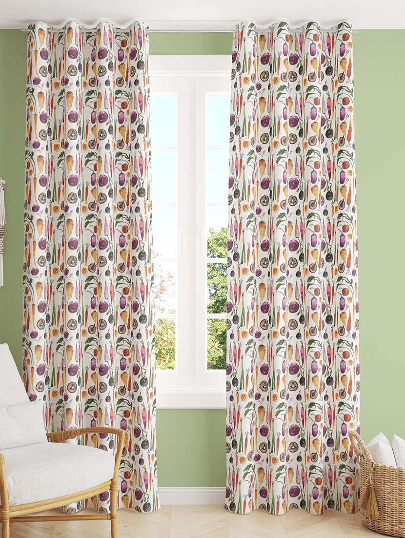 white printed curtains